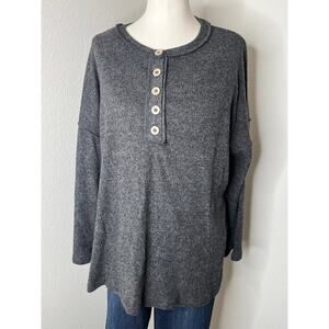 Charcoal Oversized Top with Buttons by Zenana